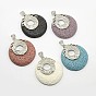 Platinum Plated Alloy Lava Rock Pi Disc Pendants, Flat Round, 48x40x10mm, Hole: 7x5mm