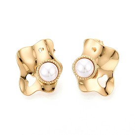 304 серьги-гвоздики из искусственного жемчуга из нержавеющей стали и АБС-пластика, ионное покрытие (ip)