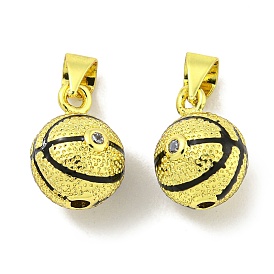 Rack Plating Brass Micro Pave Clear Cubic Zirconia Pendants, Long-Lasting Plated, Lead Free & Cadmium Free, Ball