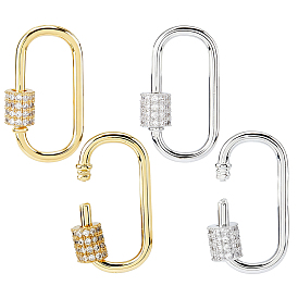 4 шт. 2 цвета латунь микро паве прозрачный кубический цирконий винтовой карабин замок подвески, для изготовления ожерелий, без кадмия и без свинца, быстрые ссылки, овальные