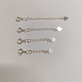 4 piezas 4 tamaño 925 extensor de cadena de eslabones de plata esterlina, cadenas finales con lengüetas de cadena de corazón y cierres de anillo de resorte