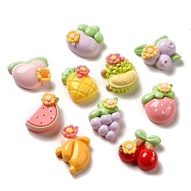 Flower Fruit Opaque Resin Decoden Cabochons, Mixed Shapes