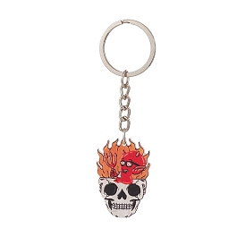 Printed Skull Acrylic Pendant Keychain, with Iron Keychain Ring