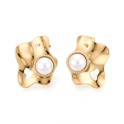 304 серьги-гвоздики из искусственного жемчуга из нержавеющей стали и АБС-пластика, ионное покрытие (ip)