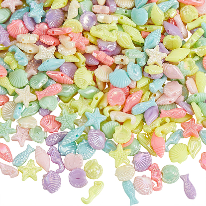 100g непрозрачные акриловые бусины, с покрытием AB цвета, смешанные формы морских организмов