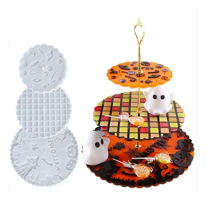 DIY Halloween Theme Dessert Tray Silicone Molds, Resin Casting Molds, for Dessert Stand Craft Making, Round