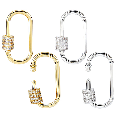 4 шт. 2 цвета латунь микро паве прозрачный кубический цирконий винтовой карабин замок подвески, для изготовления ожерелий, без кадмия и без свинца, быстрые ссылки, овальные