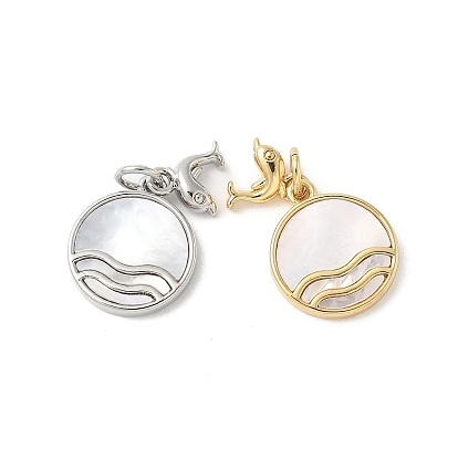 Подвески из латуни с натуральными белыми ракушками, подвески в виде океанской волны и дельфина с соединительными кольцами, долговечный, без свинца и без кадмия, стойки покрытие
