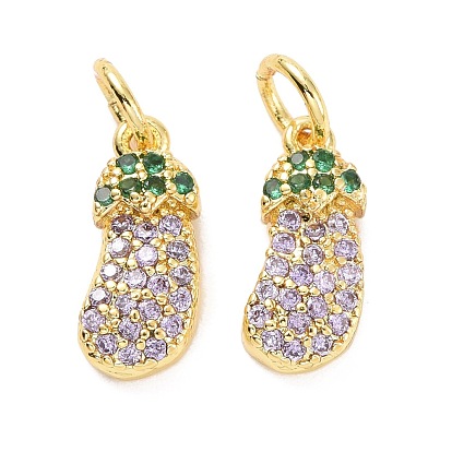 Brass Micro Pave Cubic Zirconia Pendants, with Jump Rings, Long-Lasting Plated, Cadmium Free & Lead Free, Eggplant