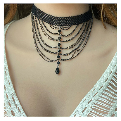 European and American Fashion Lace Multi-layer Chain Halloween Personality Necklace Women's Elegant Accessory F18420.