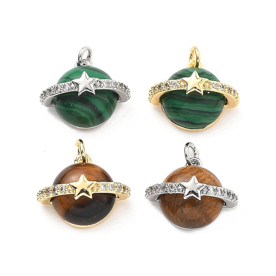 Драгоценный камень подвески, планета из латунного микропаве из кубического циркония с подвесками в виде звезд