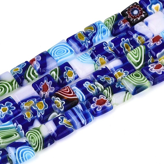 Handmade millefiori lampwork beads strands, квадратный