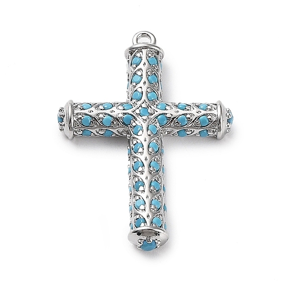 Rack Plating Brass Micro Pave Cubic Zirconia Pendants, Cross Charms, Long-Lasting Plated, Cadmium Free & Lead Free