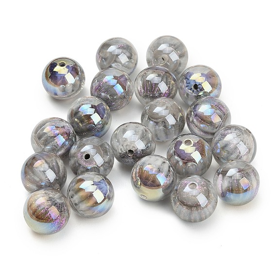 UV Plating Opaque Resin & Glitter Powder Beads, Iridescent, Round