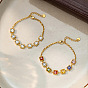 304 Stainless Steel Pave Cubic Zirconia Square Link Chain Bracelets for Women, Golden