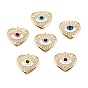 Brass Micro Pave Clear Cubic Zirconia Pendants, with Enamel, Long-Lasting, Heart & Eye, Real 18K Gold Plated