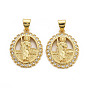 Brass Micro Pave Cubic Zirconia Pendants, Nickel Free, Oval with Virgin