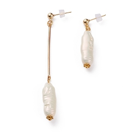 ABS Plastic Imitation Pearl Asymmetrical Earrings, Stud Earrings, with Iron Bar Links, 304 Stainless Steel Stud Earring Findings and Ear Nuts, Golden