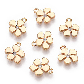 Placage ionique (ip) laiton micro pave clair breloques en zircone cubique, fleur