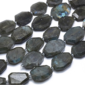 Natural Labradorite Beads Strands, Flat Slab Beads, Nuggets, Faceted