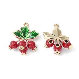 Brass Enamel Pendants, Light Gold, Pomegranate with Leaf Charm