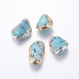 Natural Magnesite Beads, Dyed & Heated, Edge Plated, Nuggets