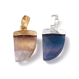 Natural Fluorite Pendants, Faceted Scabbard Charms, with Rack Plating Brass Findings