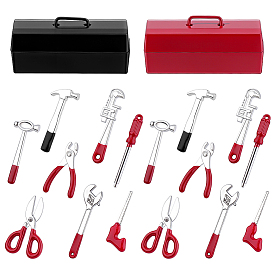 Миниатюрные наборы инструментов из сплава, с миниатюрным ящиком для инструментов из сплава, для аксессуаров для кукольного домика, модели наземных украшений