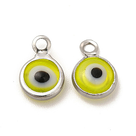 304 Stainless Steel with Glass Enamel Charms, Flat Round with Evil Eye Pattern