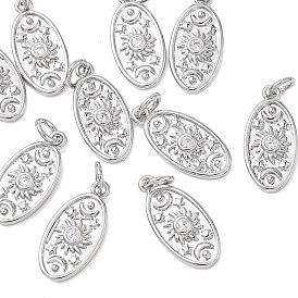 SHEGRACE Brass Clear Cubic Zirconia Pendants, Oval with Sun Charms, Cadmium Free & Lead Free & Nickel Free
