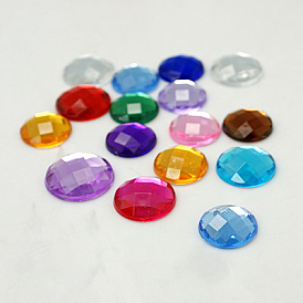 Cabochons de strass acrylique  , dos plat et dos plaqué, facette, demi-tour