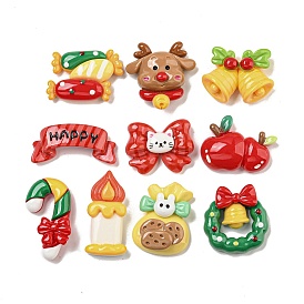 Christmas Theme Opaque Resin Decoden Cabochons, Christmas Bell/Bowknot/Apple/Candy Cane/Candy/Deer/Bag/Candle/Wreath