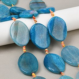 Chapelets de perles en agate veines de dragon naturelles , teints et chauffée, Ovale Plat