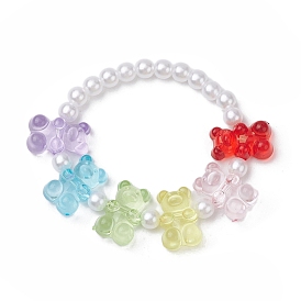 Bear Shape Acrylic Beaded Bracelets for Children, with Acrylic Pearl Round Beads