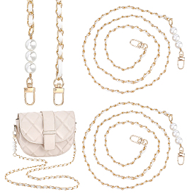 Sangles de sac en cuir pu, avec chaîne en aluminium et perles d'imitation ABS, fermoirs pivotants en alliage