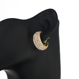 Sparkling Multi-row Circle Earrings with Full Diamond Inlay and Waterdrop Design