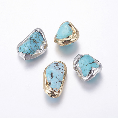 Natural Magnesite Beads, Dyed & Heated, Edge Plated, Nuggets