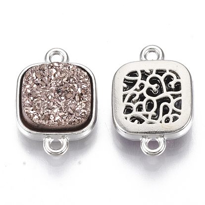 Alloy Links, with Druzy Resin Cabochons, Square, Platinum