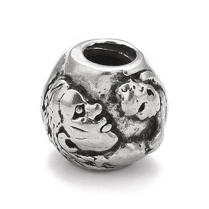 304 Stainless Steel European Beads, Large Hole Beads, Round with Human Face