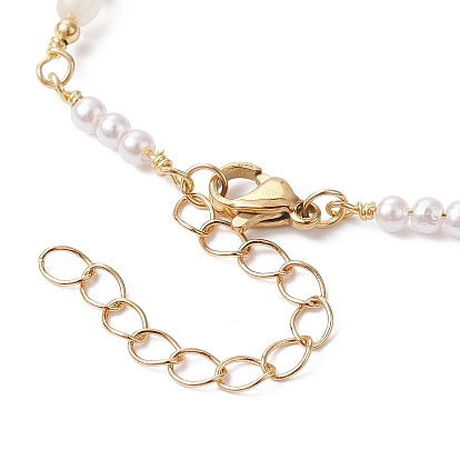 Imitation Pearl Bead & Brass Glass Link Chain Bracelet Making, with Lobster Claw Clasp, Fit for Connector Charms