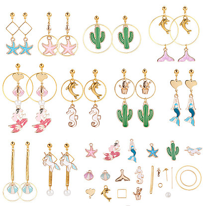 Fabrication de bricolage, Pendentifs en émail , Perles en verre nacré, maillons en laiton / 304 en acier inoxydable et conclusions de boucles d'oreille en laiton