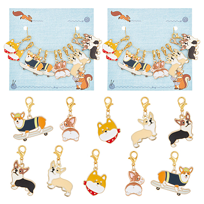 Маркеры петель для кулона с собакой, подвески из сплава эмали крючком с застежкой-лобстером, маркер с замком и кольцом с подвеской в виде винного бокала