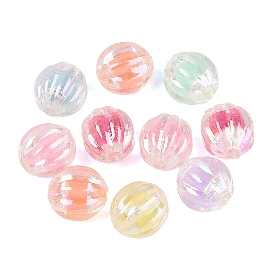 Transparent Plastic Beads, Pumpkin, Bead in Bead, AB Color Plated, Faceted