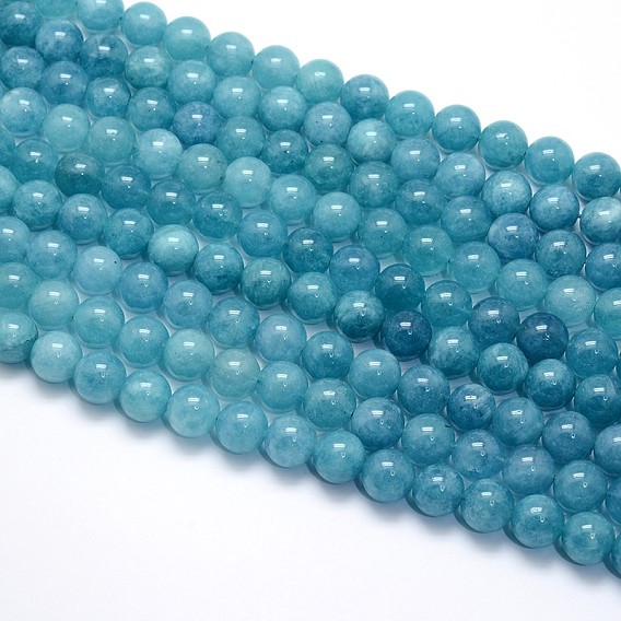 Brins de perles de quartz bleu naturel, teint, ronde