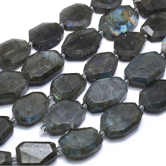 Natural Labradorite Beads Strands, Flat Slab Beads, Nuggets, Faceted