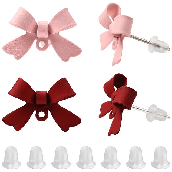 32шт. 2 цвета сплава серьги-гвоздики фурнитура, с 925 серебряными булавками и петлей, бантом