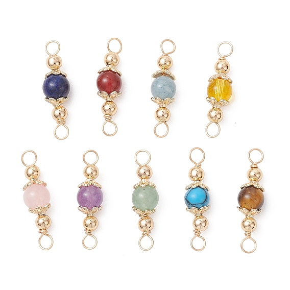 9 шт. 9 цвета натуральные и синтетические смешанные драгоценные камни круглые звенья соединительные подвески, с медными петлями, золотые, разноцветные, смешанные окрашенные и неокрашенные
