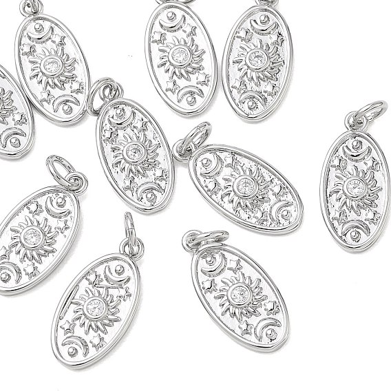 Colgantes de latón con circonitas cúbicas transparentes de Shegrace, óvalo con dijes de sol, sin cadmio, plomo, níquel
