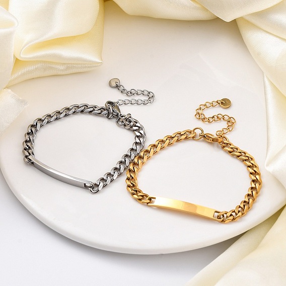 304 браслеты из нержавеющей стали с цепочками и идентификаторами, украшения для женщин, прямоугольные