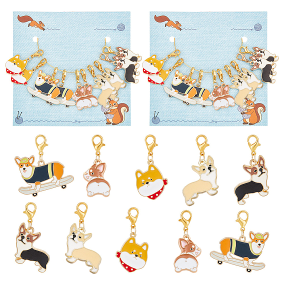 Маркеры петель для кулона с собакой, подвески из сплава эмали крючком с застежкой-лобстером, маркер с замком и кольцом с подвеской в виде винного бокала